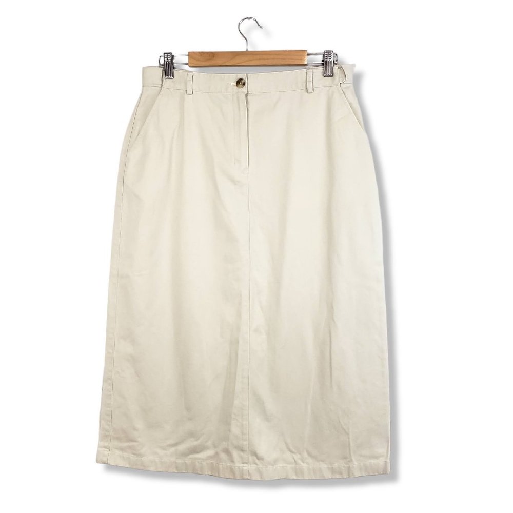 Vintage L.L. Bean Cream Colored Khaki Style Midi Skirt Size 12